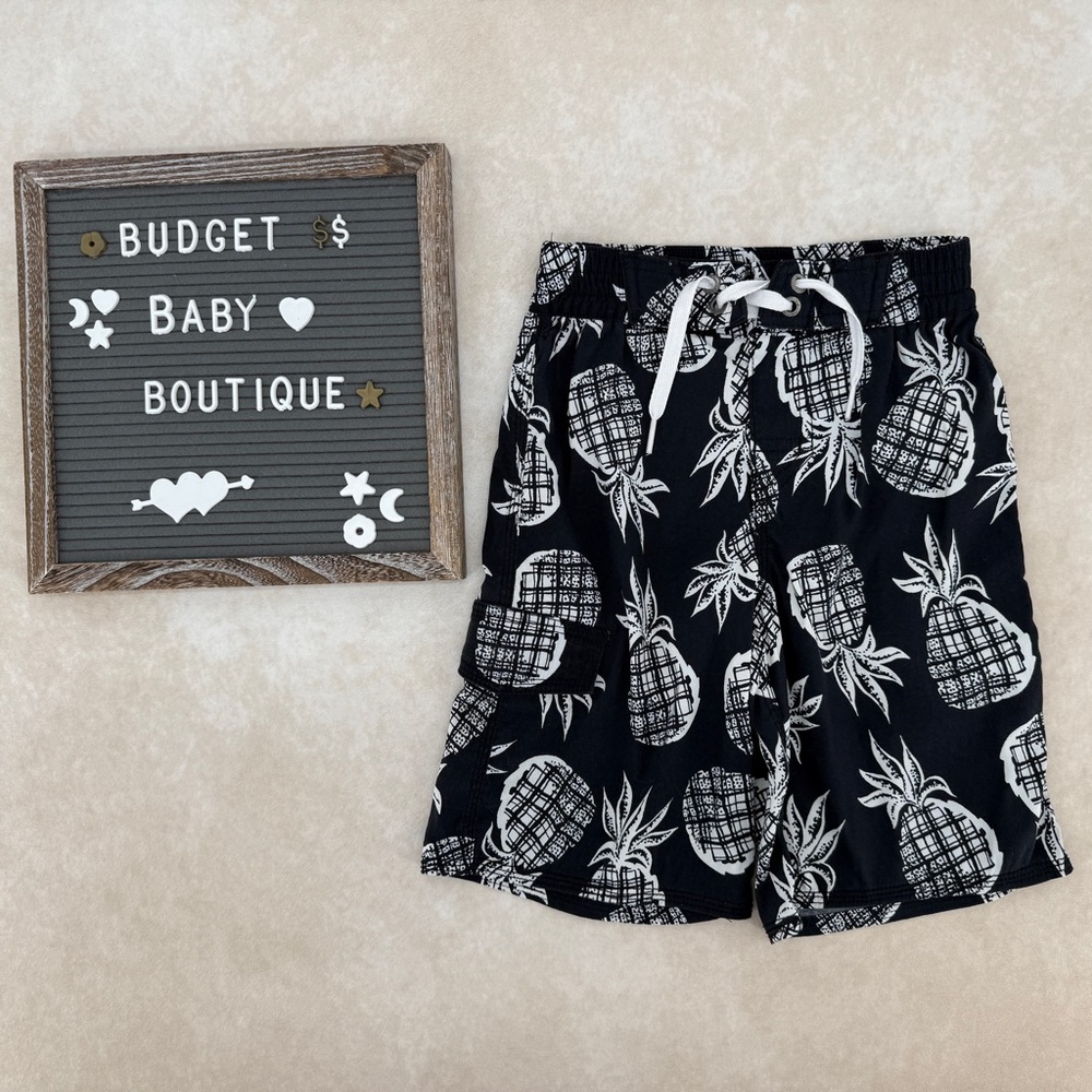 Hanna Andersson Black and White Pineapple Swim Trunks